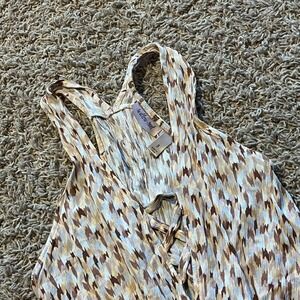 Willow Root Womens Abstract Ikat Lace Up V-Neck Racerback Tank Top Brown Small